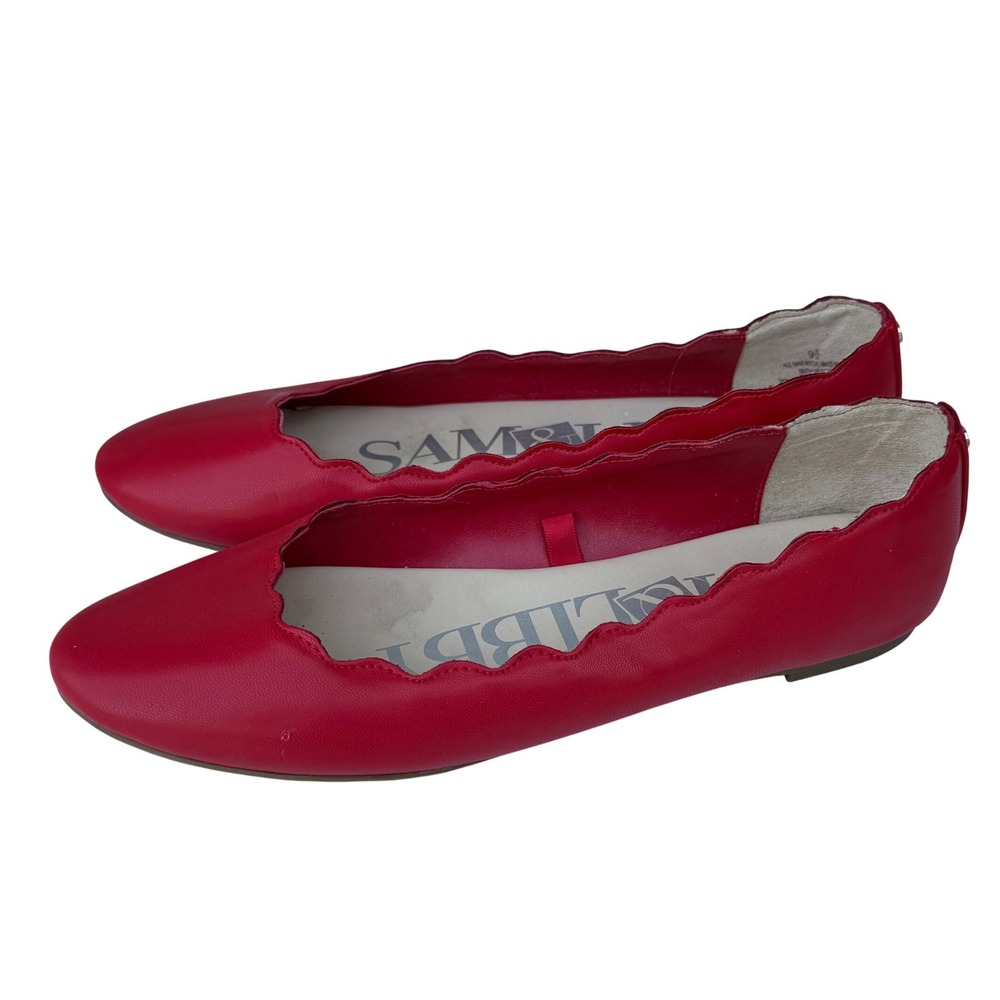 Sam & Libby Womens Scalloped Ballet Flats Red Round Toe Slip On Shoes Size 9.5